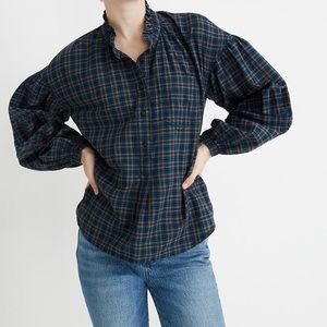 🛍Madewell Plaid Ruffle Neck Popover Top🛍